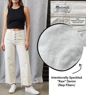 Madewell The Perfect Vintage Wide-Leg Crop Jean Raw Hem Speckled White 31 Tall
